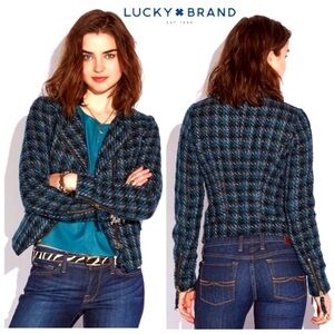 NWT Lucky Brand Harper Tweed Moto Zipper Jacket Size Small Green and Black